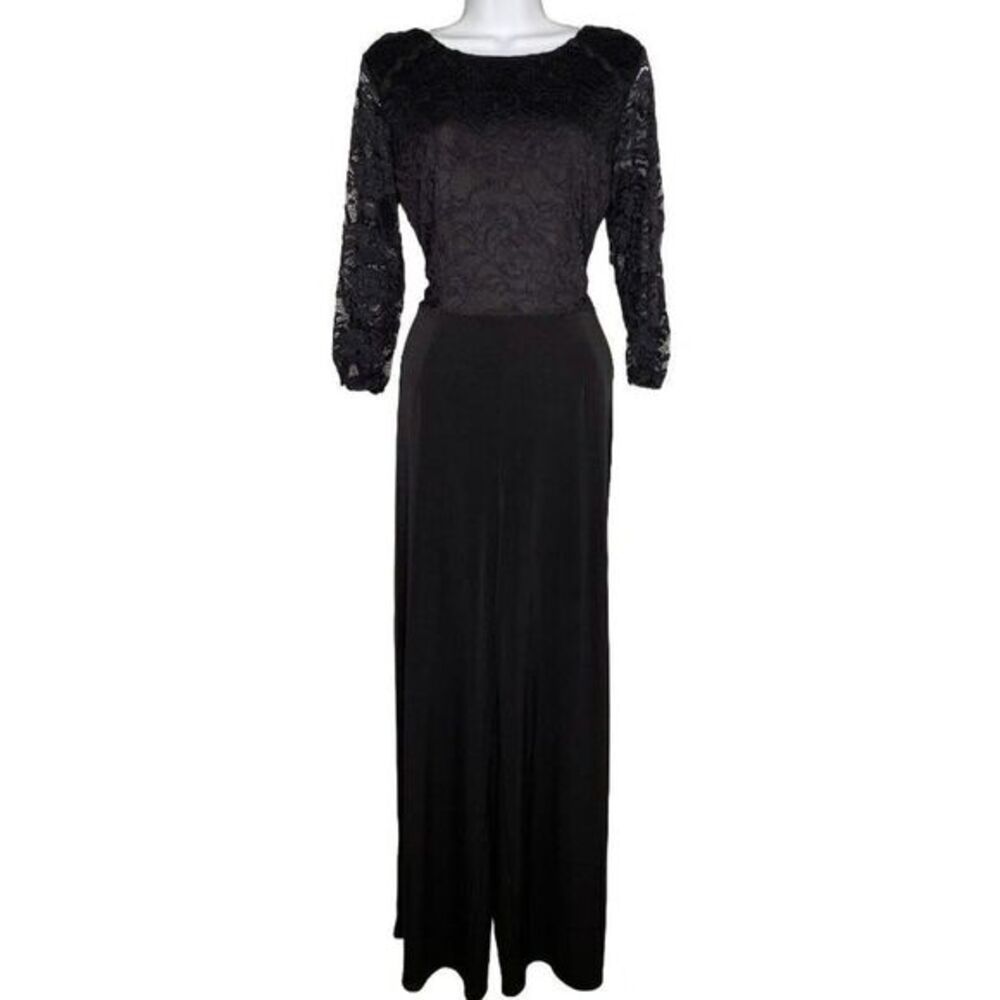 Apt 9 Black Jumpsuit Lace Bodice Stretch Knit Pant‎ Sz Medium
